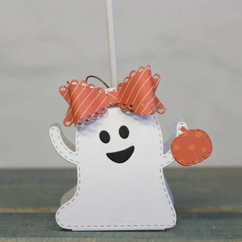 Vista 6 de Caja de Halloween fantasma troquelada de metal, troquelada de calavera fantasma de Feliz Halloween, plantillas de corte para bricolaje, grabado