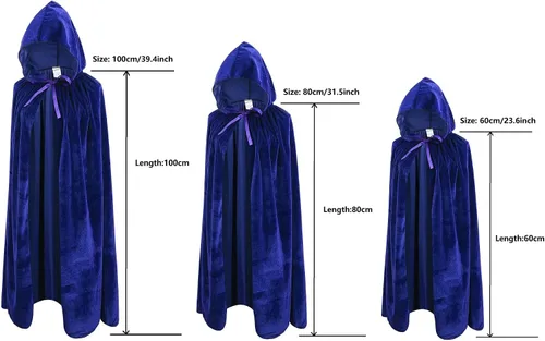 Vista 4 de OurLore Capa de terciopelo con capucha unisex para niños, disfraz de Halloween y Navidad Azul