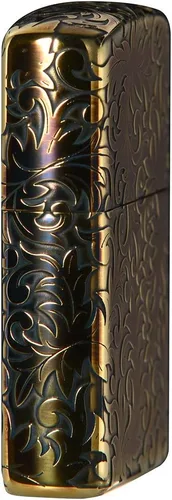 Vista 3 de Zippo Logotipo arabesco clásico oxidado chapado en oro de 5 lados grabado Japón limitado