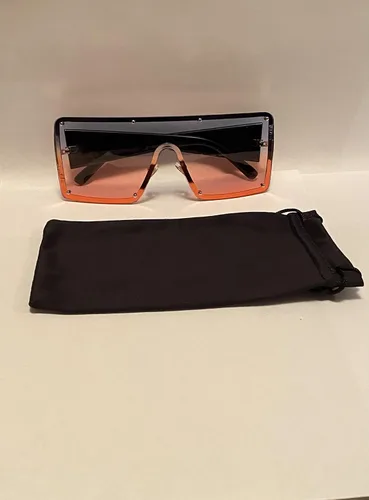 Vista 2 de Gafas de sol de gran tamaño sin montura para mujer con protección UV sombras de moda con bolsa grisrojo