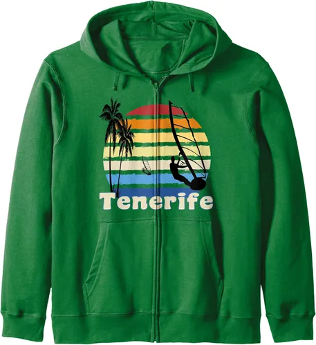 Vista 5 de Tenerife Canary Islands Windsurfing Windsurf Sudadera con capucha y cremallera para, Negro