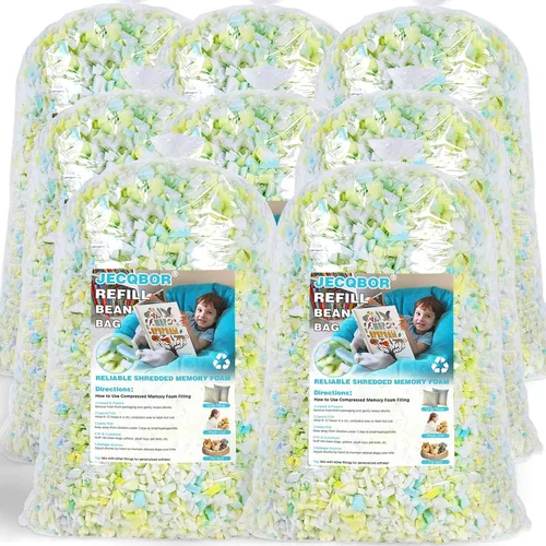 Vista 13 de Relleno de espuma viscoelástica triturada de 4.5 kg para silla de puf, relleno de primera calidad de alta densidad para puf