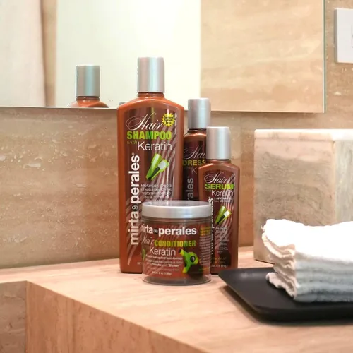 Vista 7 de Mirta De Perales Champú con queratina para cabello normal, seco y dañado Limpiador suave sin sulfatos con queratina hidrolizada y vitamina B5