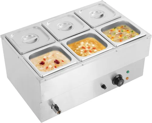 Vista 13 de DYNAMI Calentador de alimentos para bufé comercial de 110 V, mesa de vapor eléctrica grande de acero inoxidable de 3 bandejas con diseño