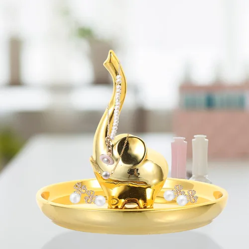 Vista 9 de OUNONA Plato de cerámica para joyas, bandeja para anillos, pulseras, aretes, plato de elefante dorado, adorno de escritorio para decoración
