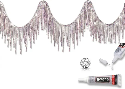 Vista 11 de Cinturón con flecos de diamantes de imitación con cuentas y cadena de borlas de diamantes para jeans, accesorios de ropa, decoración de bricolaje