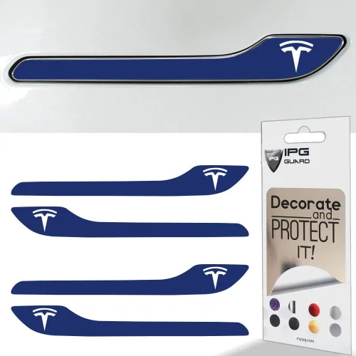 Vista 18 de IPG Kit de 4 calcomanías para manija de puerta de Tesla Model 3/Model Y (juego de 4) con logotipo de Tesla (fibra de carbono negra)