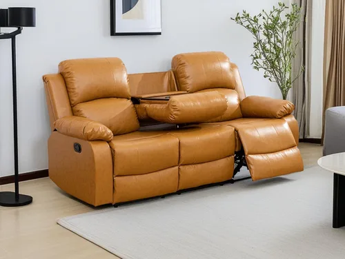 Vista 13 de Sofá reclinable manual moderno, sofá reclinable de cuero de 3 plazas, sofá reclinable de sala de estar, sofá con portavasos y mesa abatible