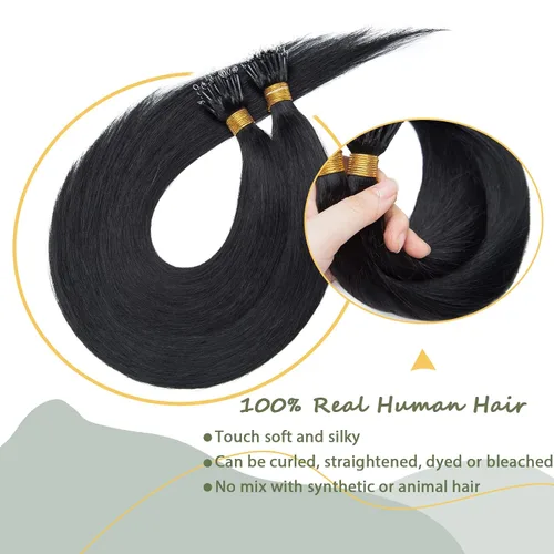 Vista 203 de SEGO Extensiones de cabello humano con micro cuentas, extensiones de cabello humano con micro bucle, lacio, natural, fusión fría, 1.76 oz/paquete
