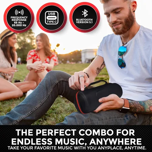 Vista 5 de JBL Charge 5 - Paquete de altavoz portátil Bluetooth inalámbrico impermeable con estuche rígido portátil y protector Boomph - Rosa