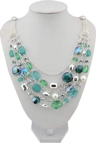 Vista 2 de Bocar Collar de cadena de múltiples capas de cristal de color esmalte declaración mujeres Strand collar aguamarina (Aqua Sky)
