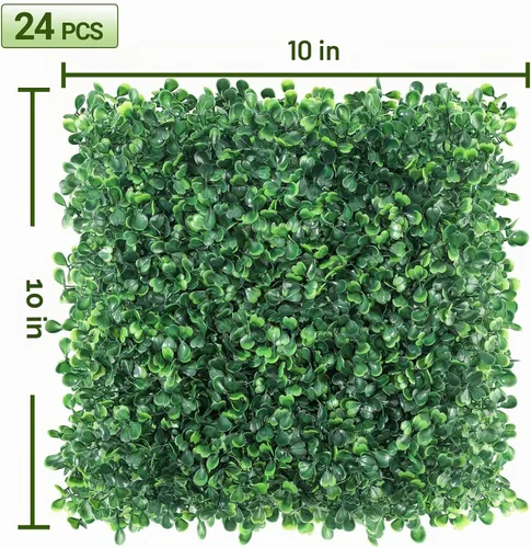 Vista 3 de Paneles de setos artificiales de boj de 10 x 10 pulgadas, 24 piezas de pantalla de privacidad de vegetación sintética, decoración de pared