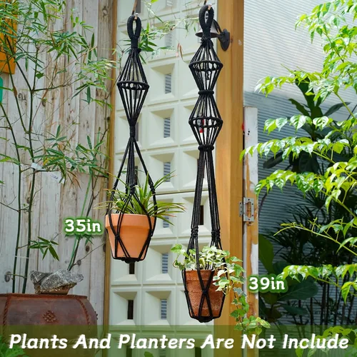 Vista 3 de 2 Piezas Colgadores de Macramé para Plantas de Interior, Maceteros Colgantes de Macramé Grandes para Macetas de hasta 10 pulgadas, Sin Borlas