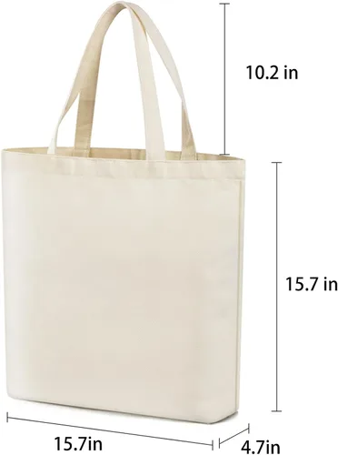 Vista 3 de Veyist 2 bolsas de lona grandes reutilizables, bolsas de lona multiusos en blanco, adecuadas para proyectos de bricolaje, comestibles, compras.