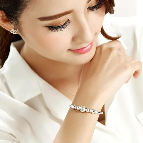 Vista 3 de ZKXYFFS Pulseras de plata de ley 925 para mujer, pulsera de cuentas de plata de ley 925, pulsera de cuentas huecas, pulsera de cuentas ajustables