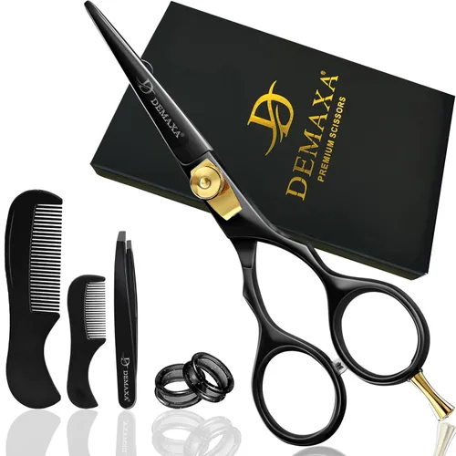 Vista 7 de Tijeras profesionales para bigote de punta roma 4.2 prémium para hombres con pinzas inclinadas, 1 peine para bigote, 1 peine y bolsa para barba