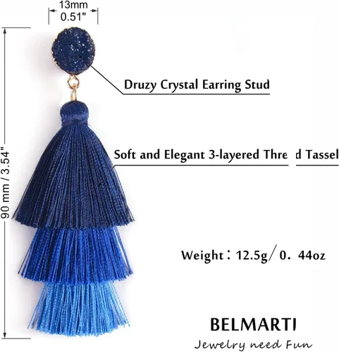 Vista 6 de Aretes colgantes bohemios con borlas en capas, aretes acrílicos de pétalos de rosa, aretes de disfraz festivo, regalo para mujeres y niñas, Día