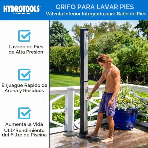 Vista 2 de SWIMLINE HYDROTOOLS - Ducha solar de lluvia Niagara de 7 pies para exteriores con tanque de 10 galones y lavado de pies Ducha solar Luxe con lavado