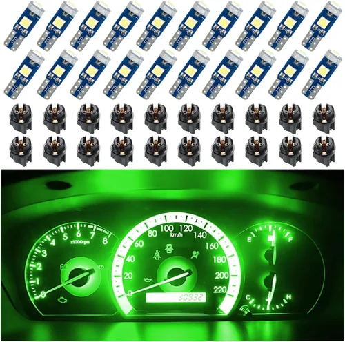 Vista 12 de BELOMI 20 unidades de luces LED T5 para salpicadero de automóvil, bombilla de alta luminosidad 3030-3SMD de repuesto con casquillo de bloqueo de Azul