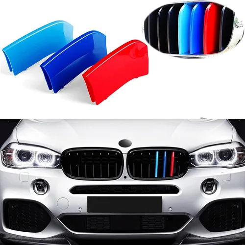 Vista 7 de Tiras de rejilla insertadas tricolores compatibles con BMW 2003-2006 E53 X5, parrilla central de riñón de 7 vigas