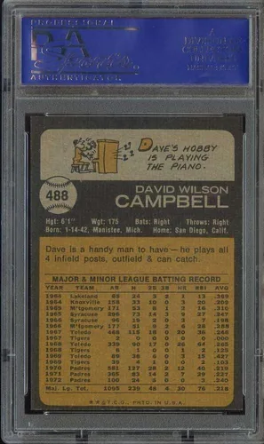 Vista 2 de 1973 TOPPS #488 DAVE CAMPBELL PSA 9 PADRES