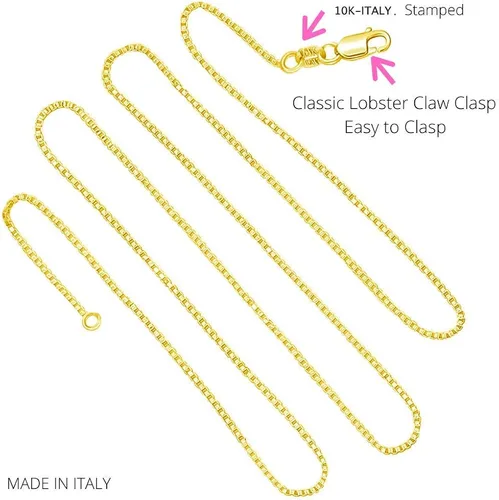 Vista 2 de 10k REAL Yellow OR White OR RosePink Gold Solid 0.5mm, 0.6mm, 0.7mm, 0.8mm ,1.0mm, 1.1mm,1.2mm Diamond-Cut Square Mirror Box Link Chain Necklace