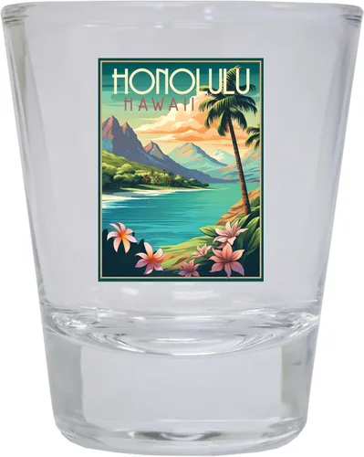 Vista 6 de Honolulu Hawaii C Souvenir - Vaso de chupito redondo de 1.5 onzas, color azul, paquete de 2