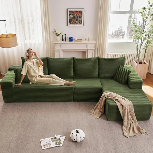 Vista 48 de Sofá modular de 95 pulgadas, sofá de nube en forma de L sin hueso con diván, asiento profundo tapizado de pana de espuma viscoelástica, no requiere