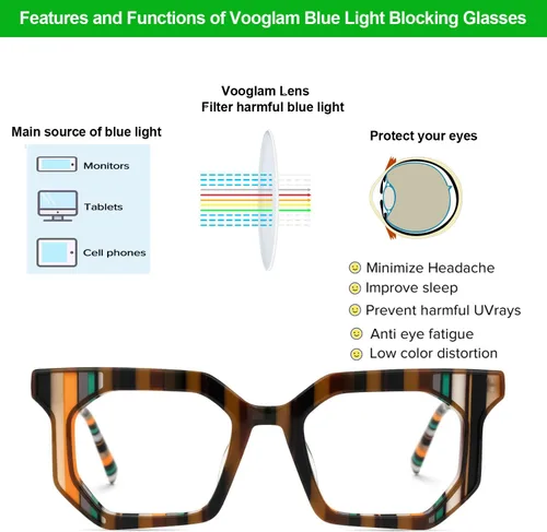 Vista 4 de VOOGLAM Gafas de bloqueo de luz azul rectángulo con estilo para mujeres anti fatiga ocular UV Abetzi