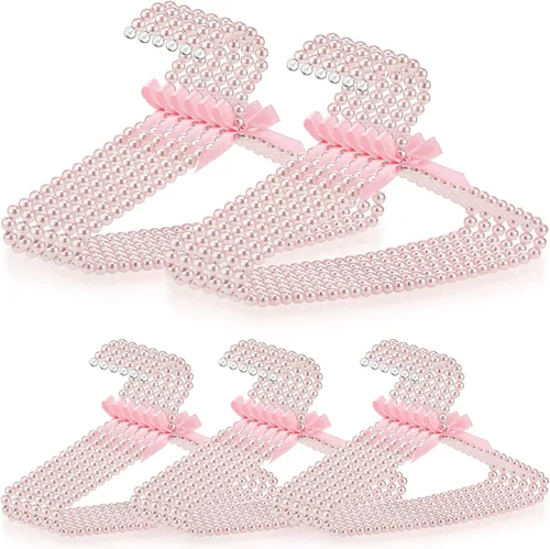 Vista 11 de Threan Rosa 12 piezas de perchas de ropa con cuentas de perlas mini con cuentas de perlas pequeñas de metal con cinta, estándar para niños, bebés