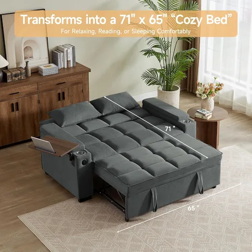 Vista 4 de Auvsoce - Sofá cama biplaza de 65 pulgadas, sofá convertible para sala de estar, sofá para RV con respaldo ajustable, chaise longue, mesa lateral