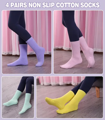 Vista 2 de LANLEO Calcetines de pilates con empuñaduras para mujer, calcetines antideslizantes para yoga, baile, atletismo, entrenamiento, hospital, calcetines
