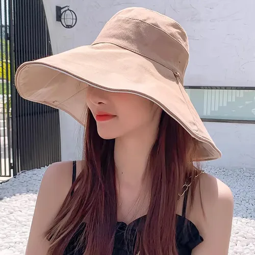 Vista 6 de Sombrero de ala ancha para mujer, de lino y algodón, reversible, ultra a la moda, sombrero de pescador de algodón para viajes, playa, al aire libre