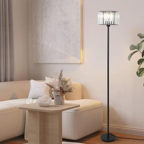 Vista 8 de HMVPL Lámpara de pie negra para dormitorio, moderna lámpara de pie para sala de estar con pantalla de cristal K9, lámpara de pie industrial