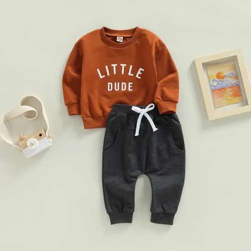 Vista 3 de Conjunto de 2 piezas de sudadera de manga larga con cuello redondo y pantalones casuales para bebé niño