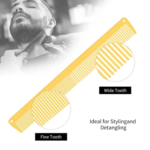 Vista 2 de CGBARBER Juego de 3 piezas de peine de metal y cepillos de peluquería, acero inoxidable para hombres y mujeres, corte de pelo, parte superior plana
