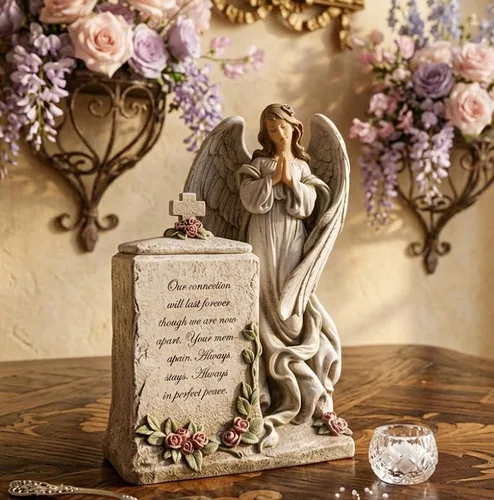 Vista 3 de Napco Imports Praying Angel - Urna decorativa de resina de 8 x 12 pulgadas
