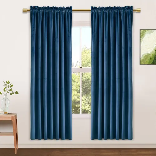 Vista 59 de JIUZHEN Cortinas de terciopelo beige de 63 pulgadas de ancho x 63 pulgadas de largo, cortinas de terciopelo retro suaves con bolsillo para barra