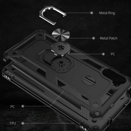 Vista 7 de TJS Funda compatible con Samsung Galaxy A11, con protector de pantalla de vidrio templado, anillo de metal, soporte magnético, funda protectora Negro
