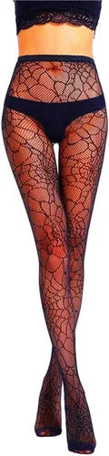 Vista 2 de Medias de malla negra, medias ajustadas de telaraña, accesorios de disfraz de bruja de Halloween, Negro