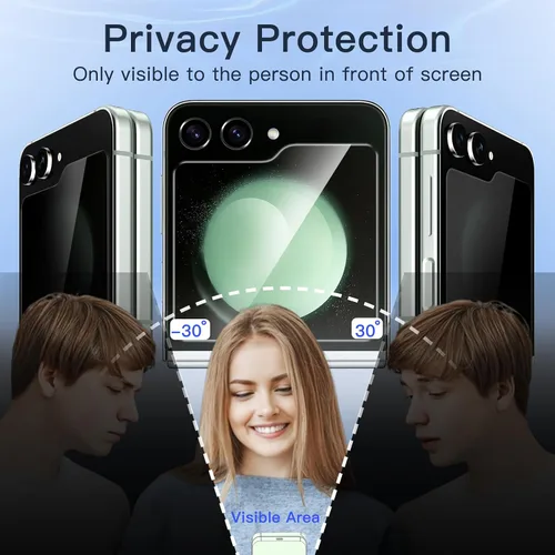 Vista 3 de JETech Protector de pantalla de privacidad frontal para Samsung Galaxy Z Flip 5, película de vidrio templado antiespía con herramienta de fácil