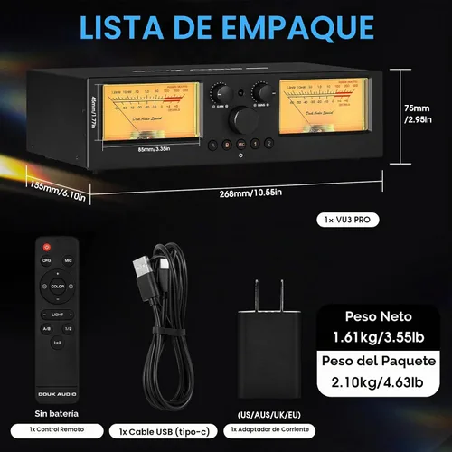 Vista 9 de Douk Audio VU3 PRO Medidor VU Analógico Dual, Interruptor de Amplificador de 2 Vías, Selector de Altavoces, Caja Conmutadora de Audio