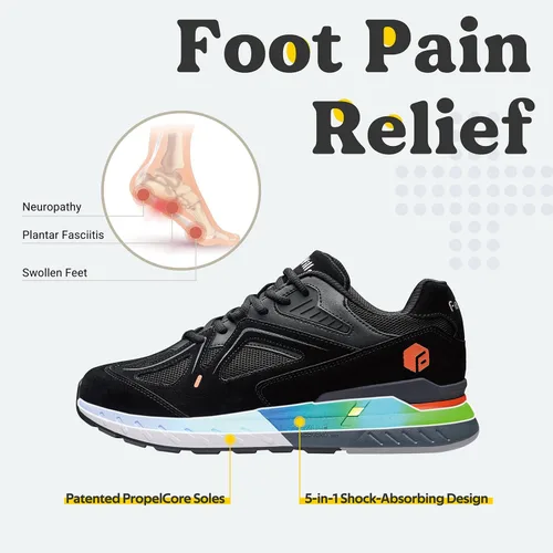 Vista 3 de FitVille - Zapatos de caminar extra anchos para hombre, zapatos deportivos anchos para pies planos, ajuste de arco, alivio del dolor en el talón