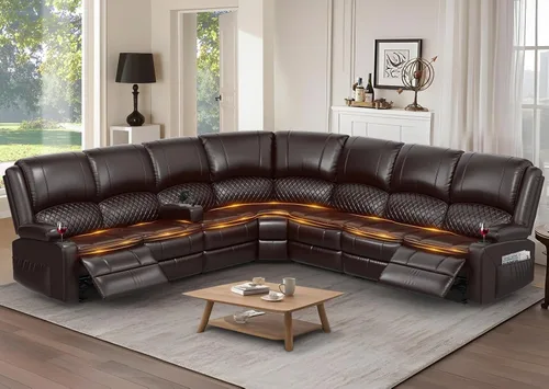 Vista 48 de Yolsali Sofá reclinable, sofá reclinable manual de 3 plazas con cojín de 2 niveles, sofás reclinables para sala de estar con consola removible