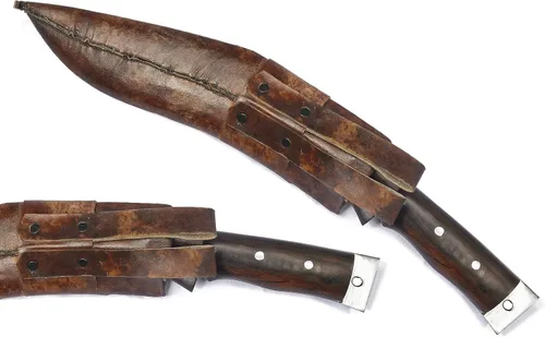 Vista 5 de ESK Cuchillo afgano Kukri Machete Kukri tradicional de acero al carbono de espiga completa, hoja de 11 pulgadas, mango de palisandro de 5.5