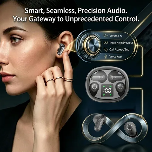 Vista 7 de Auriculares inalámbricos, funda 2 en 1 (audífonos mini para dormir y auriculares semiintrauditivos), auriculares Bluetooth con pantalla de Negro