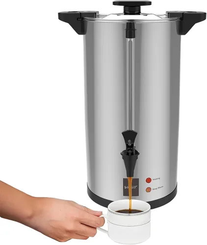 Vista 8 de Valgus Urna de café comercial de 32 tazas de 6 L, cafetera grande de acero inoxidable con percolador, dispensador eléctrico de agua caliente