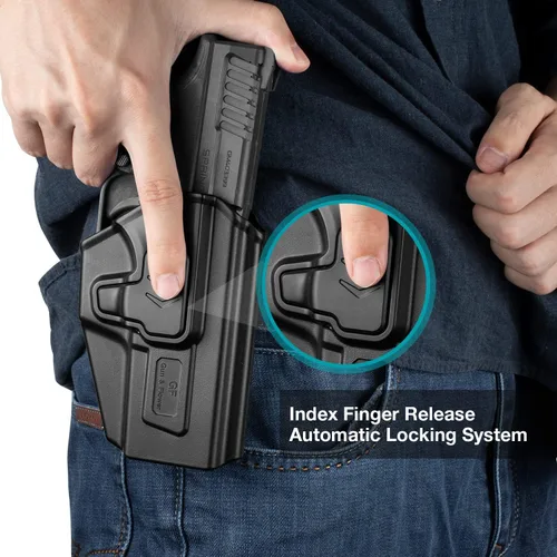 Vista 2 de Funda Taurus TH9 TH9C, funda OWB para pistola Taurus TH9/TH9C de 0.354 in, retención de nivel II con liberación de dedo índice, paleta ajustable