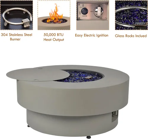 Vista 3 de Fogata de propano para exteriores de 32 pulgadas con cubierta de tanque de 20 libras, fogatas de propano de 50,000 BTU para patio exterior con tapa