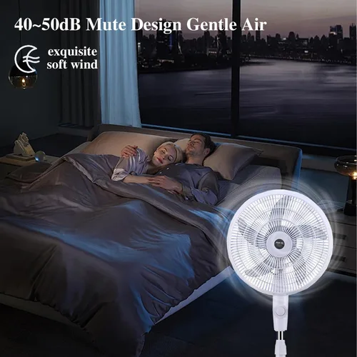 Vista 5 de Ventilador de pie oscilante solar, ventilador vertical solar, ventilador de pedestal de pie recargable con panel solar, batería de 10000 mAh, dos